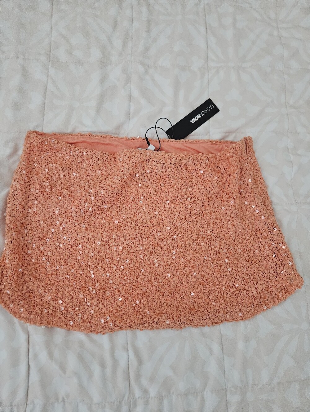 Fashion Nova Tangerine Sequin Crochet Mini Skirt